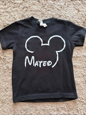 Custom Black Kids' Graphic Tee with White Mickey - Mateo